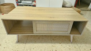 Mesa centro madera y ratán