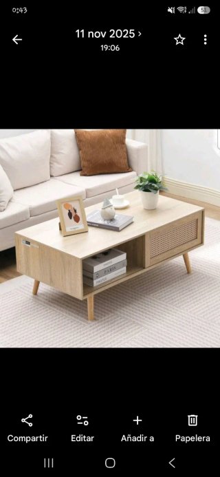 Mesa centro madera y ratán