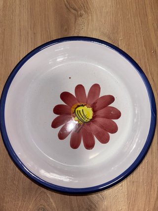 Plato decorativo flor azul y blanco para macetas