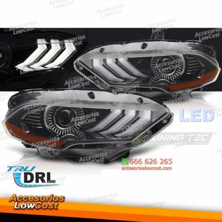 FAROS DELANTEROS LED NEGROS DRL PARA FORD MUSTANG