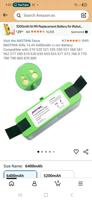 Batería Li-ion 14.8V 6400mAh para Roomba