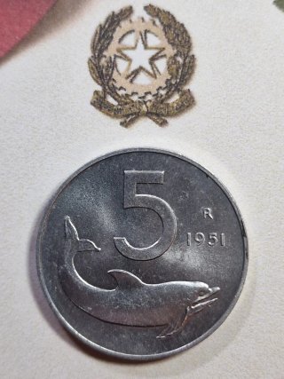 5 Lire 1951 Delfino Italia