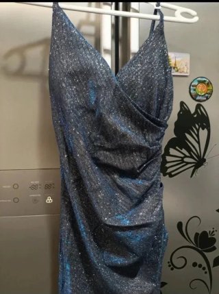 Vestido Largo Fiesta Azul Brillos Talla 36