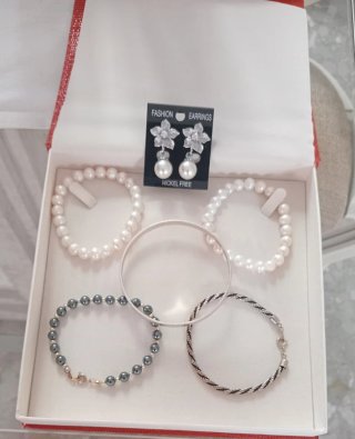 Lote 5 pulseras vintage plata y perlas