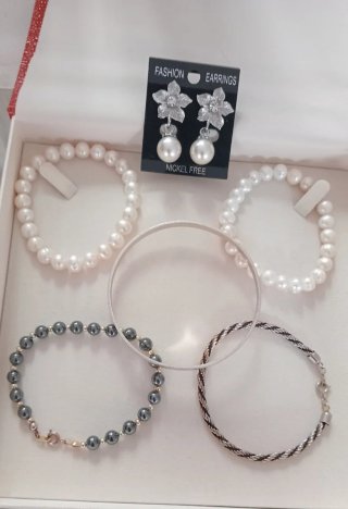 Lote 5 pulseras vintage plata y perlas