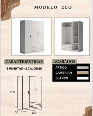 Armario 3 Puertas y 2 Cajones Eco