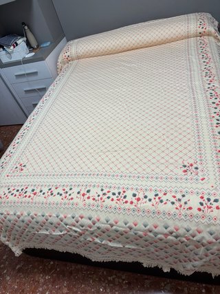 Colcha 90cm Beig Azull cama matrimonio Beig y Roja