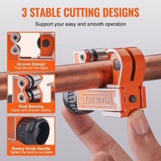 Cortador de Tubos Mini, 1/8" - 1-1/8" O.D. Cortador de Tubos de Cobre Mini, Herramienta Cortadora de Tubos Compacta y Pesada con Cuchilla SKD de Alta Velocidad para Tubos de Cobre, Aluminio, Galva...