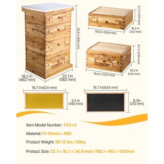 Kit de Inicio de Colmena de Abejas de 40 Marcos, Madera de Abeto Recubierta de Cera de Abeja, 2 Cajas Profundas + 2 Cajas Medianas Kit de Colmena Langstroth, Ventanas Acrílicas Transparentes con F...