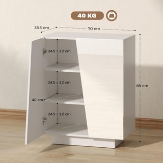Mueble Multiusos de Aglomerado Blanco de 3 Niveles con Estante Regulable en 3 Niveles y Base Elevada, 70X40X88 Cm