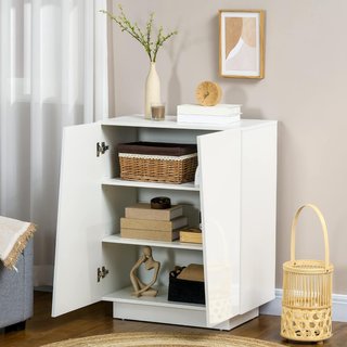 Mueble Multiusos de Aglomerado Blanco de 3 Niveles con Estante Regulable en 3 Niveles y Base Elevada, 70X40X88 Cm