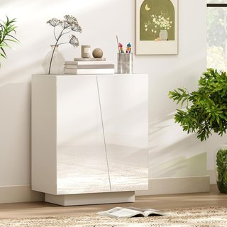 Mueble Multiusos de Aglomerado Blanco de 3 Niveles con Estante Regulable en 3 Niveles y Base Elevada, 70X40X88 Cm