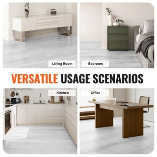 Baldosas de Vinilo Interconectables 1220 X 185 mm, 10 Baldosas de 5.5mm de Grosor que se Encajan, Suelo de Grano de Madera Gris Claro para DIY en Cocina, Comedor, Dormitorios y Baños, Fácil para D...