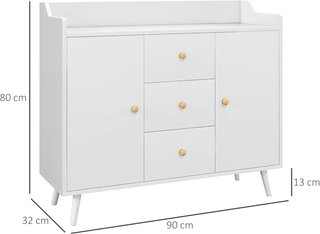 Credenza de Salón de Madera Con 3 Cajones Y 2 Armarios de 2 Niveles, Mueble de Salón Moderno Y Multiusos para Cocina, Comedor Y Entrada, 90X32X80 Cm, Blanco