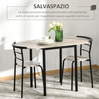 Conjunto de Comedor de 3 Piezas con 2 Sillas y 1 Mesa de Comedor Ovalada en MDF y Acero para Espacios Reducidos, Color Madera