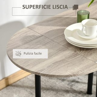 Conjunto de Comedor de 3 Piezas con 2 Sillas y 1 Mesa de Comedor Ovalada en MDF y Acero para Espacios Reducidos, Color Madera