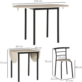 Conjunto de Comedor de 3 Piezas con 2 Sillas y 1 Mesa de Comedor Ovalada en MDF y Acero para Espacios Reducidos, Color Madera