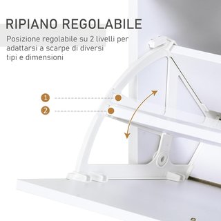 Mueble Zapatero Con 2 Puertas a 2 Niveles, Cajón y Estante de Vidrio, Zapatero Ahorra Espacio de Madera para Entrada y Pasillo, 60X24X105.5 Cm, Blanco