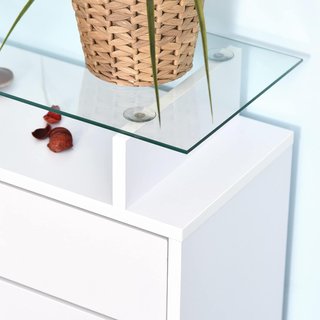 Mueble Zapatero Con 2 Puertas a 2 Niveles, Cajón y Estante de Vidrio, Zapatero Ahorra Espacio de Madera para Entrada y Pasillo, 60X24X105.5 Cm, Blanco