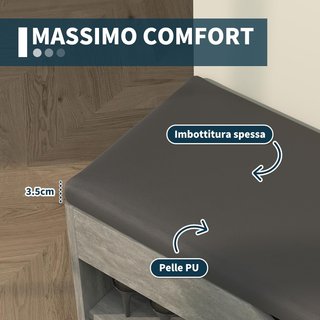 Zapatero Ahorrador de Espacio con Asiento, Mueble de Entrada con Zapatero, Con 3 Compartimentos, Asiento de Piel PU, para Sala de Estar y Pasillo, 80X30X43 Cm, Negro y Gris