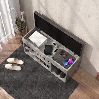 Zapatero Ahorrador de Espacio con Asiento, Mueble de Entrada con Zapatero, Con 3 Compartimentos, Asiento de Piel PU, para Sala de Estar y Pasillo, 80X30X43 Cm, Negro y Gris