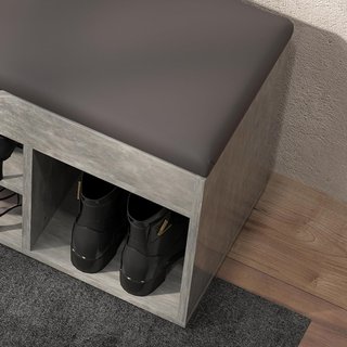 Zapatero Ahorrador de Espacio con Asiento, Mueble de Entrada con Zapatero, Con 3 Compartimentos, Asiento de Piel PU, para Sala de Estar y Pasillo, 80X30X43 Cm, Negro y Gris