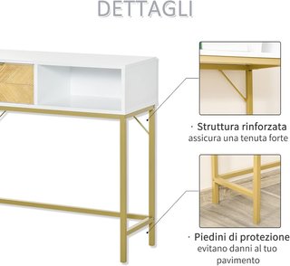 Mesa Consola de Madera, Consola de Entrada o Salón con Diseño Moderno, Blanco y Oro, 80X30X80.5Cm
