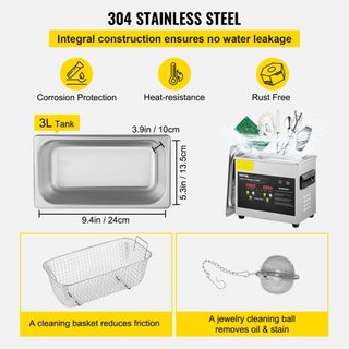 Limpiador Ultrasónico Mejorado de 3L (Calentador de 200W, Ultrasónico de 120W) Limpiador de Piezas de Laboratorio Digital Profesional con Temporizador de Calentador para Limpieza de Joyería y Gafas