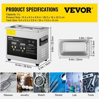Limpiador Ultrasónico Mejorado de 3L (Calentador de 200W, Ultrasónico de 120W) Limpiador de Piezas de Laboratorio Digital Profesional con Temporizador de Calentador para Limpieza de Joyería y Gafas