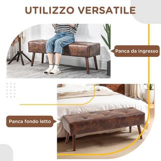 Banco de Cama de Salón, Otomana de Entrada Acolchada con Tapizado en PU, 114X38X42Cm, Marrón