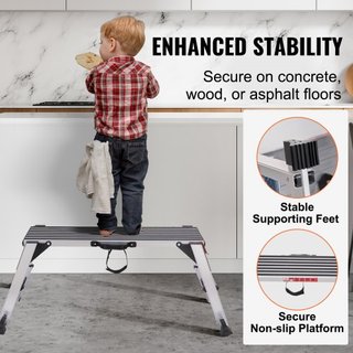 Plataforma de Trabajo Plegable, Capacidad de Carga de 299.4 kg, Escalera de Aluminio para Paneles de Yeso, Banco de Trabajo de Alta Resistencia con Pies Antideslizantes, Ideal para Lavar Vehículos...