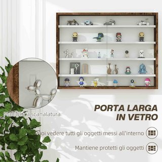 Vitrina Expositiva de Pared con 4 Estantes Regulables, Vitrinita para Coleccionismo, Exhibidor de Pared para Objetos de Colección, en Vidrio y Aglomerado, 80X9.5X60 Cm, Marrón