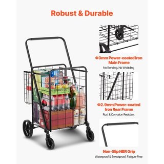 Carrito de Compras Plegable, Carrito de Compras Jumbo con Doble Cesta, Ruedas Giratorias de 360°, Carrito de Utilidad de Alta Resistencia, Carrito de Utilidad de Gran Capacidad de 110 LBS para Lav...