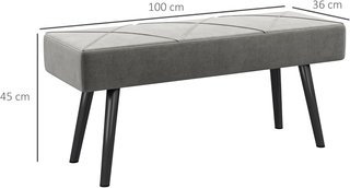 Banco de Cama con Acolchado, Banco de Entrada y Sala de Estar en Tejido Efecto Terciopelo y Acero, 100X36X45 Cm, Gris y Negro