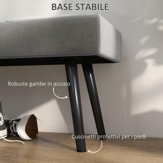 Banco de Cama con Acolchado, Banco de Entrada y Sala de Estar en Tejido Efecto Terciopelo y Acero, 100X36X45 Cm, Gris y Negro