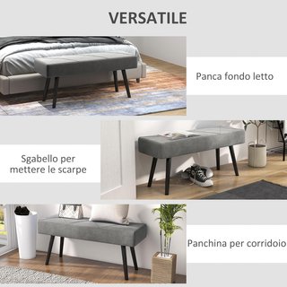 Banco de Cama con Acolchado, Banco de Entrada y Sala de Estar en Tejido Efecto Terciopelo y Acero, 100X36X45 Cm, Gris y Negro