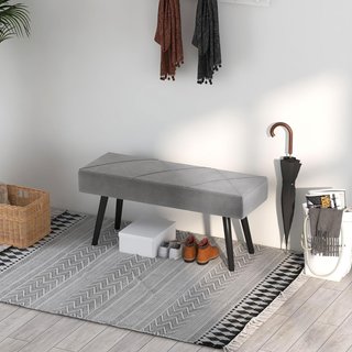 Banco de Cama con Acolchado, Banco de Entrada y Sala de Estar en Tejido Efecto Terciopelo y Acero, 100X36X45 Cm, Gris y Negro