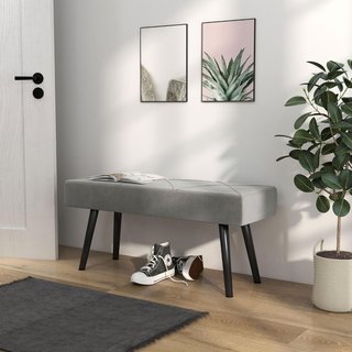 Banco de Cama con Acolchado, Banco de Entrada y Sala de Estar en Tejido Efecto Terciopelo y Acero, 100X36X45 Cm, Gris y Negro