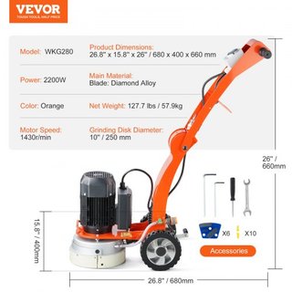 Pulidora de Suelos de Concreto 10"/25.4 cm Máquina Ajustable de 3.0HP