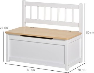 Banca para Niños 2 en 1 de Madera con Pistón de Cierre Seguro, 60X30X50Cm Blanco y Madera Natural