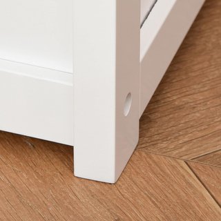 Banca para Niños 2 en 1 de Madera con Pistón de Cierre Seguro, 60X30X50Cm Blanco y Madera Natural