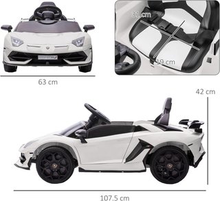 Coche Eléctrico para Niños de 12V 2 Motores Con Licencia Lamborghini, Coche Eléctrico para Niños Con Suspensiones, Control Remoto 2.4G, Faros, Claxon Y Música, 3-5Km/H, Blanco