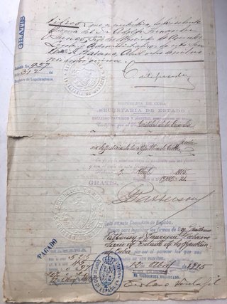 DOCUMENTO ANTIGUO REGISTRO NATALICIO CUBANO 1915