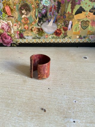 Anillo cobre flor con bolita plata