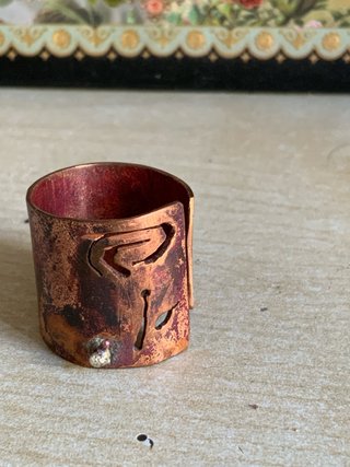 Anillo cobre flor con bolita plata