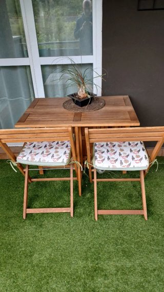 Mesa y 4 sillas de exterior madera