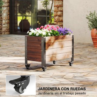 Jardinera de madera con ruedas