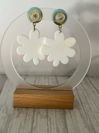Pendientes Flor Daisy Azul y Blanco