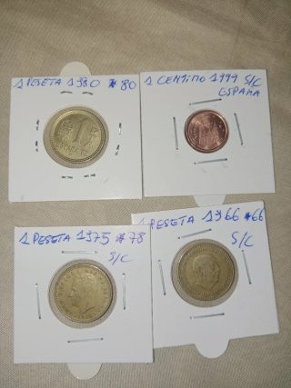 4 Monedas España 1 Peseta y 1 Céntimo 1999 s/c.