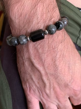 Pulsera Yooperlita, Obsidiana Plateada y Golden He